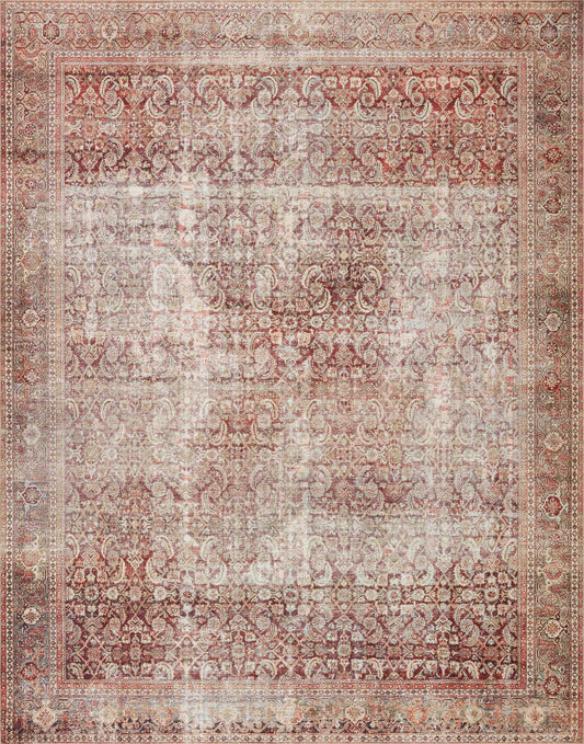 Loloi Layla Collection, LAY-11, Cinnamon/Sage, 2'-3" x 3'-9", .13" Thick, Accent Rug, Soft, Durable, Vintage Inspired, Distressed, Low Pile, Non-Shedding, Easy Clean, Printed, Living Room Rug