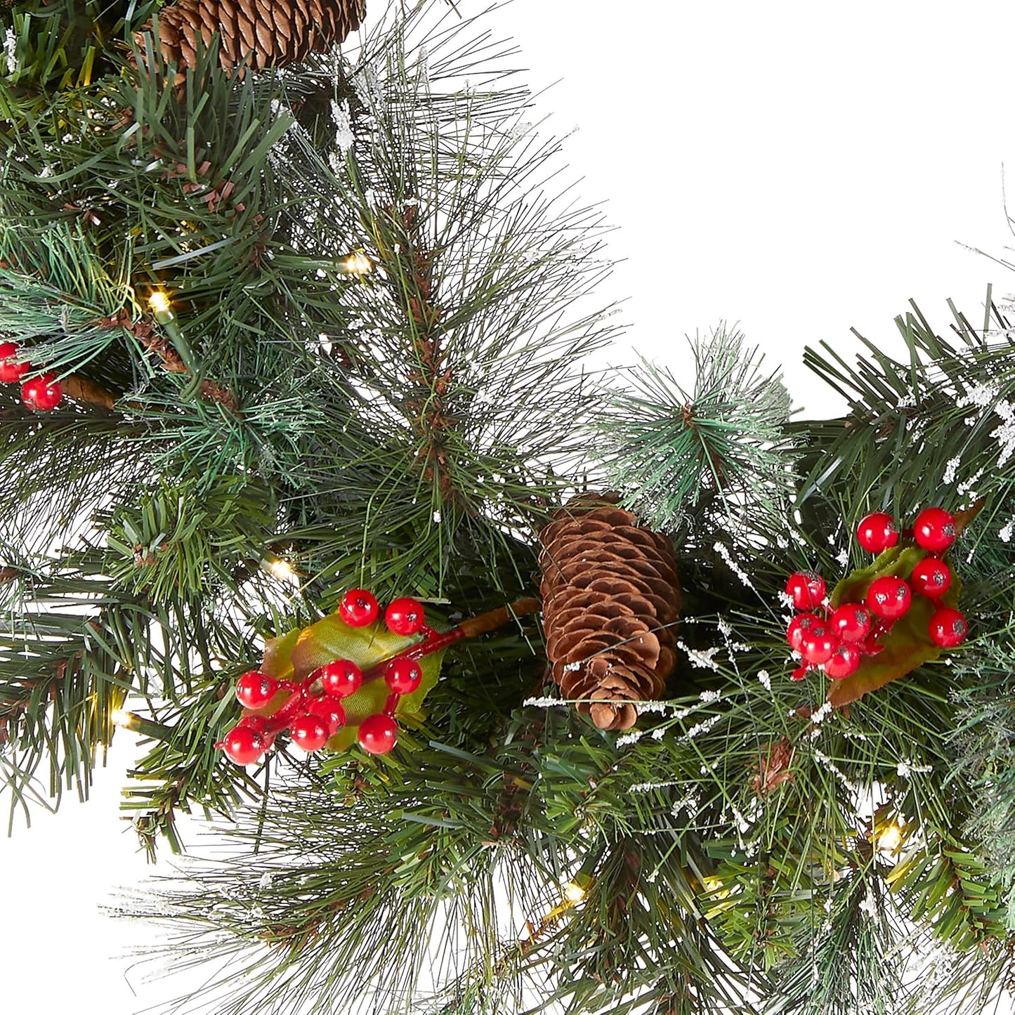 National Tree Company 24-Inch Pre-Lit Wintry Pine Flocked Christmas Wreath - 50 LED Lights, Pinecones & Berries