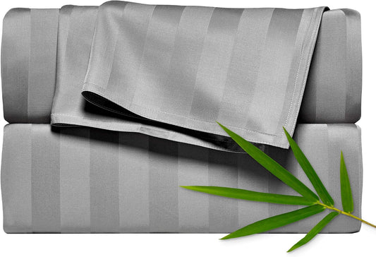 Pure Bamboo Full Bed Sheet Set - 100% Organic Viscose, Luxuriously Soft & Cooling | Jacquard Stone, Double Stitching