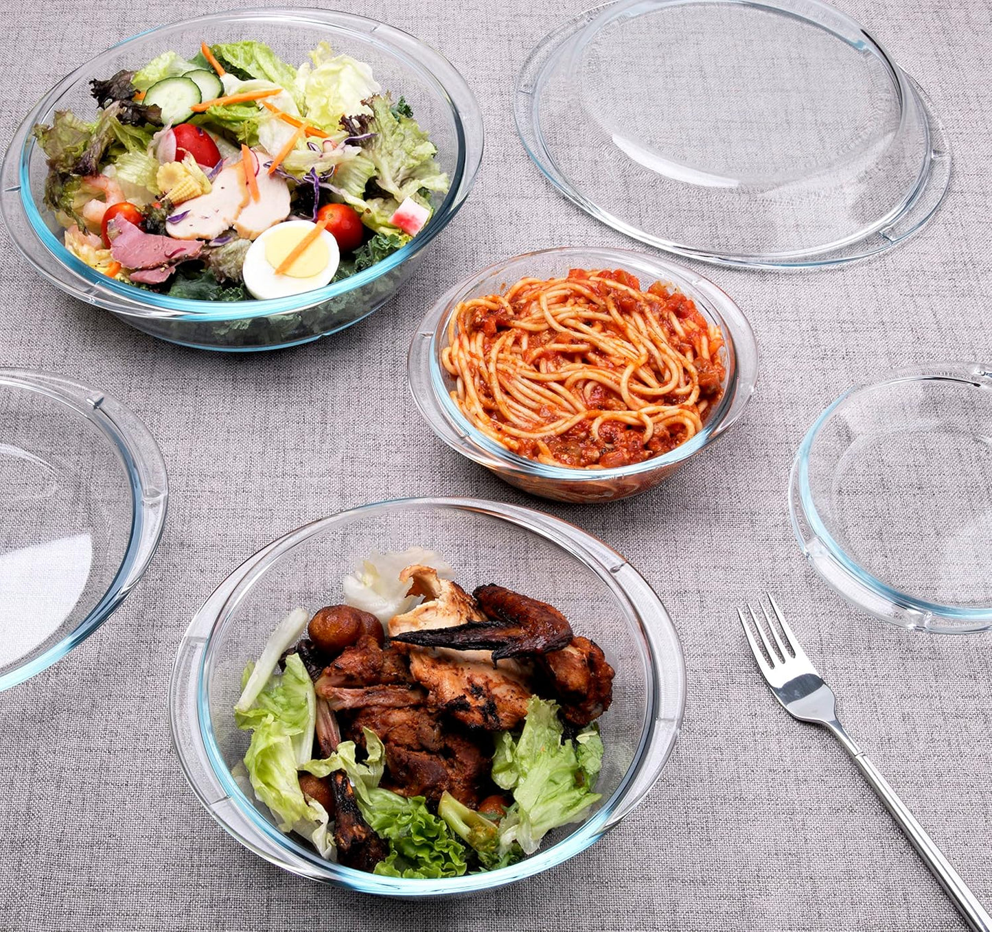 Regine Switzerland Round Glass Casserole Dishes Set - Nesting Baking Dish with Lids | Oven, Freezer & Dishwasher Safe - 0.5QT, 1QT, 1.8QT