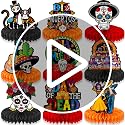 Day of The Dead Decorations 9 Pcs Colorful Honeycomb Table Centerpieces - Dia De Los Muertos