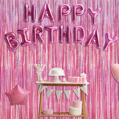 Skiennix Pink Backdrop - 8 Pack Metallic Glitter Fringe Curtains | 3.28 FT x 7.05 FT for Parties