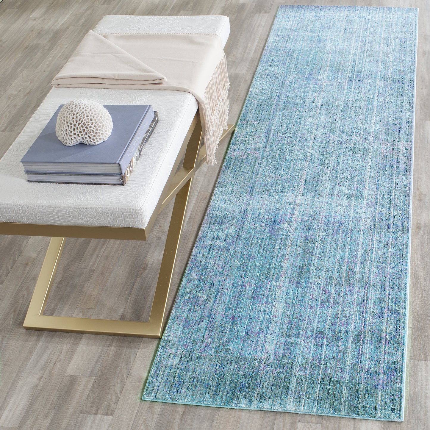 SAFAVIEH Valencia Collection Runner Rug - 2'3" x 12', Turquoise & Multi, Boho Chic Distressed Design, Non-Shedding & Easy Care, Ideal for High Traffic Areas in Living Room, Bedroom (VAL203P)