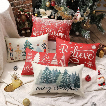 Red 12x20 Pillow Cover - Farmhouse Christmas Lumbar Throw Pillow Case