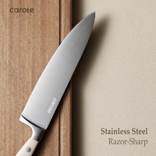 CAROTE 14-Piece Knife Set - Forged High Carbon Stainless Steel Blades | Dishwasher Safe Cutlery in Cream