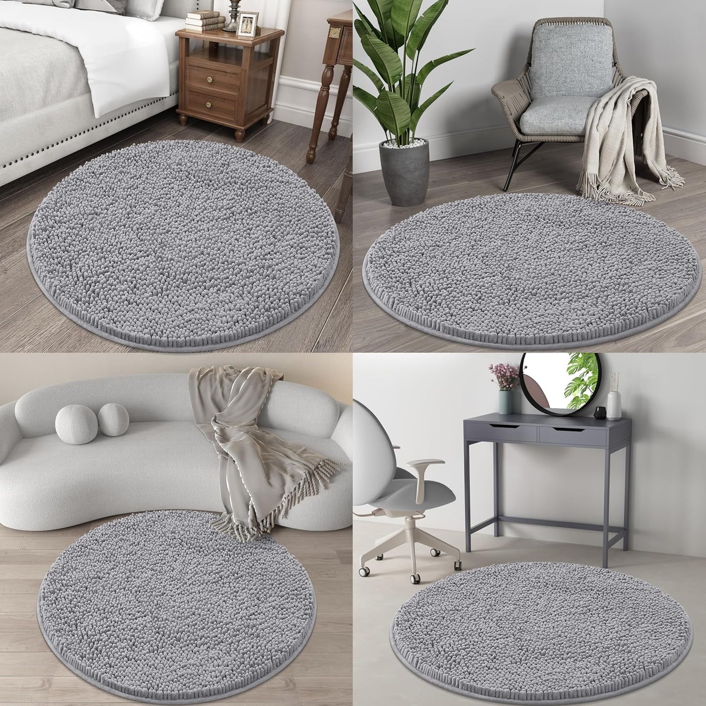 OLANLY 30-Inch Round Bath Rugs - Extra Soft Chenille, Quick Dry & Machine Washable, Grey Home Decor