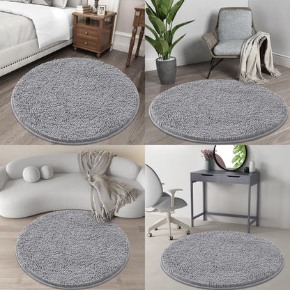 OLANLY 30-inch Round Bathroom Rugs, Extra Soft and Absorbent Chenille Bath Rugs, Quick Dry Machine Washable Bath Mats for Bathroom Floor, Tub and Shower, Home Decor Accessories, Grey