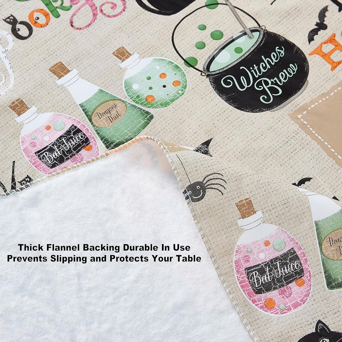 Newbridge Halloween Tablecloth - Witches Brew Design | 52 x 52 Inch Vinyl with Flannel Backing