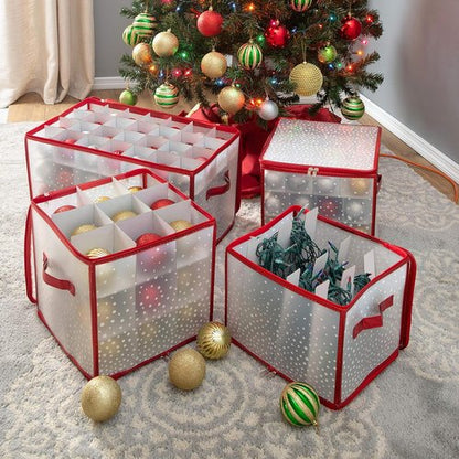 Holiday Light Organizer Box by Simplify - Holds 500 Lights | Collapsible Christmas Storage | Red