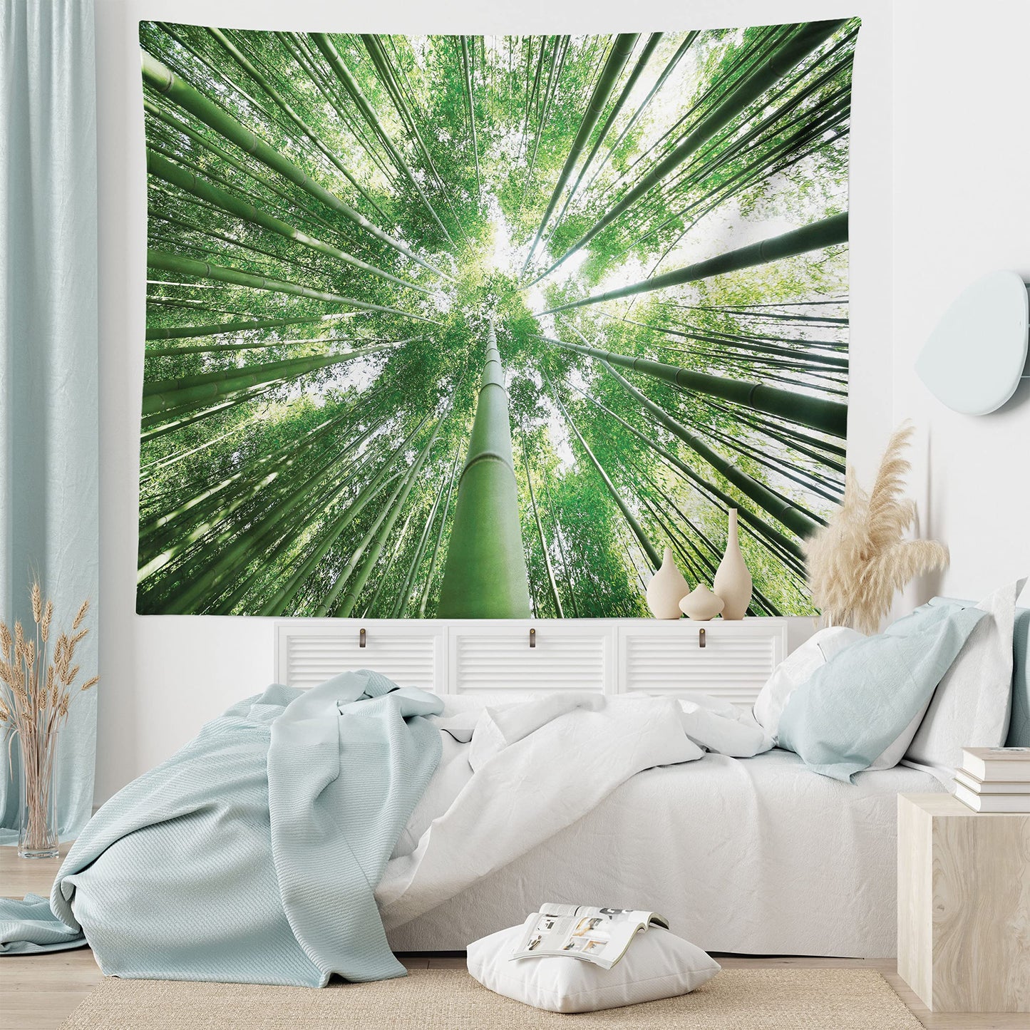 Ambesonne Forest Tapestry, Tropical Rain Forest Tall Trees in Exotic Style Nature Theme Image Sky from Woodland, Wide Wall Hanging for Bedroom Living Room Dorm, 60" X 40", Green