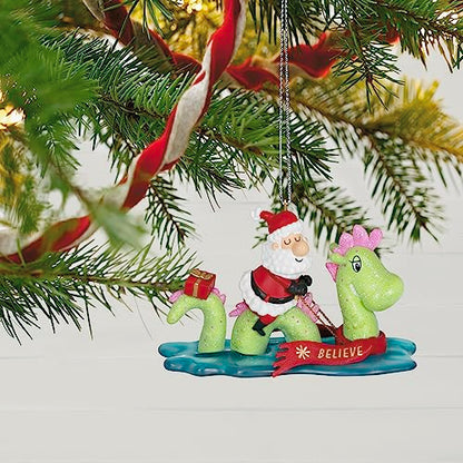 Christmas Ornament 2023 Just Believe Santa and Loch Ness Monster Glitter Decor