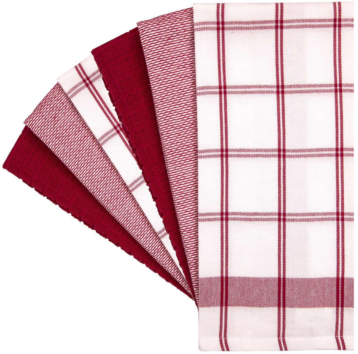 Premium Kitchen Towels (20”x 28”, 6 Pack) – Large Cotton Kitchen Hand Towels – Flat & Terry Towel – Highly Absorbent Tea Towels Set with Hanging Loop (Red Check)