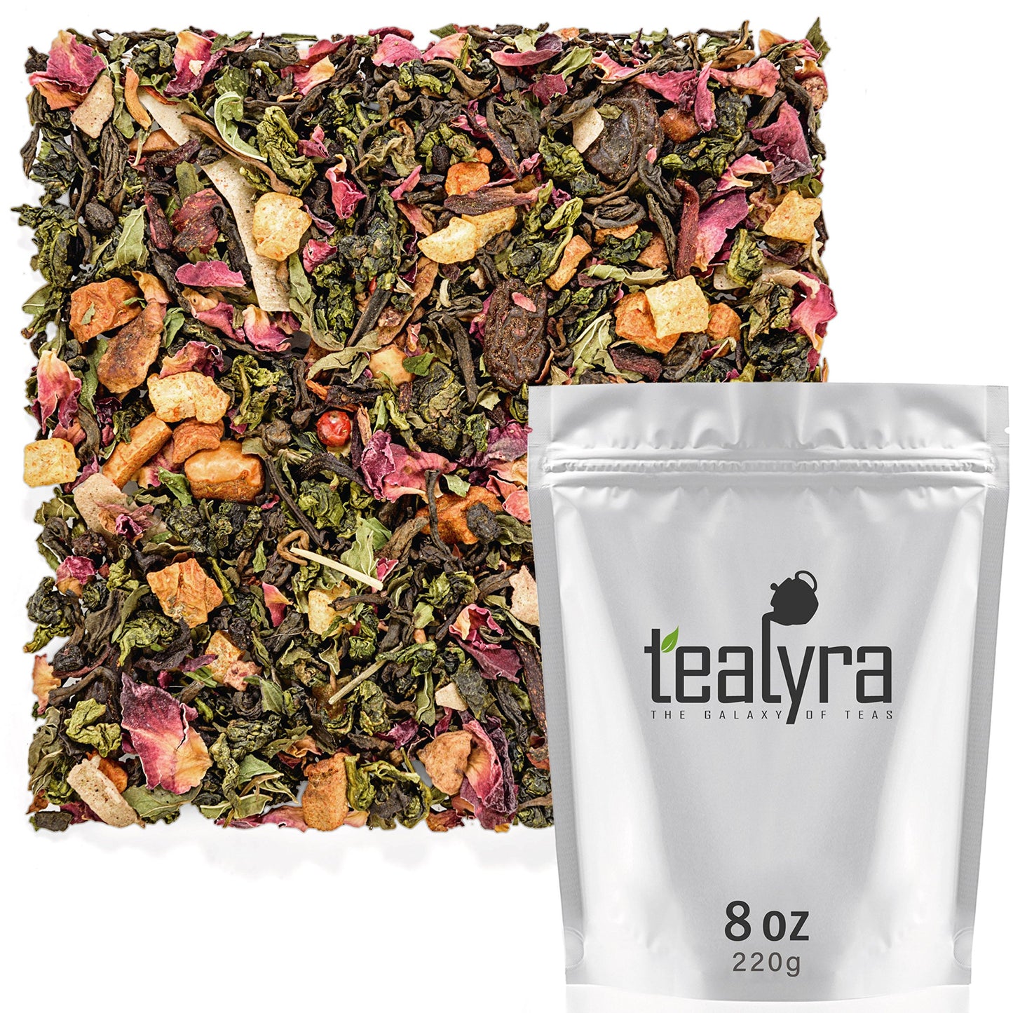 Tealyra - Berry Rose Slenderize - Pu Erh 5 Year Aged with Green Oolong - Loose Leaf Tea Blend - Wellness Healthy Tea - All Natural Ingredients - 220g (8-ounce)