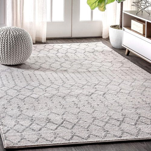 JONATHAN Y Boho Vintage Diamond Area Rug - Cream/Gray 8x10 ft | Easy-Clean, Pet-Friendly, Non-Shedding