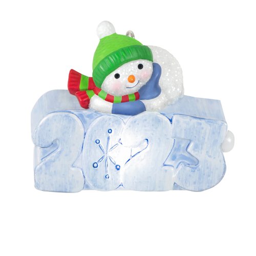 Hallmark Keepsake 1.25" Miniature Christmas Ornament 2023, A Snowy 2023 with Light Mini, Snowman Gifts