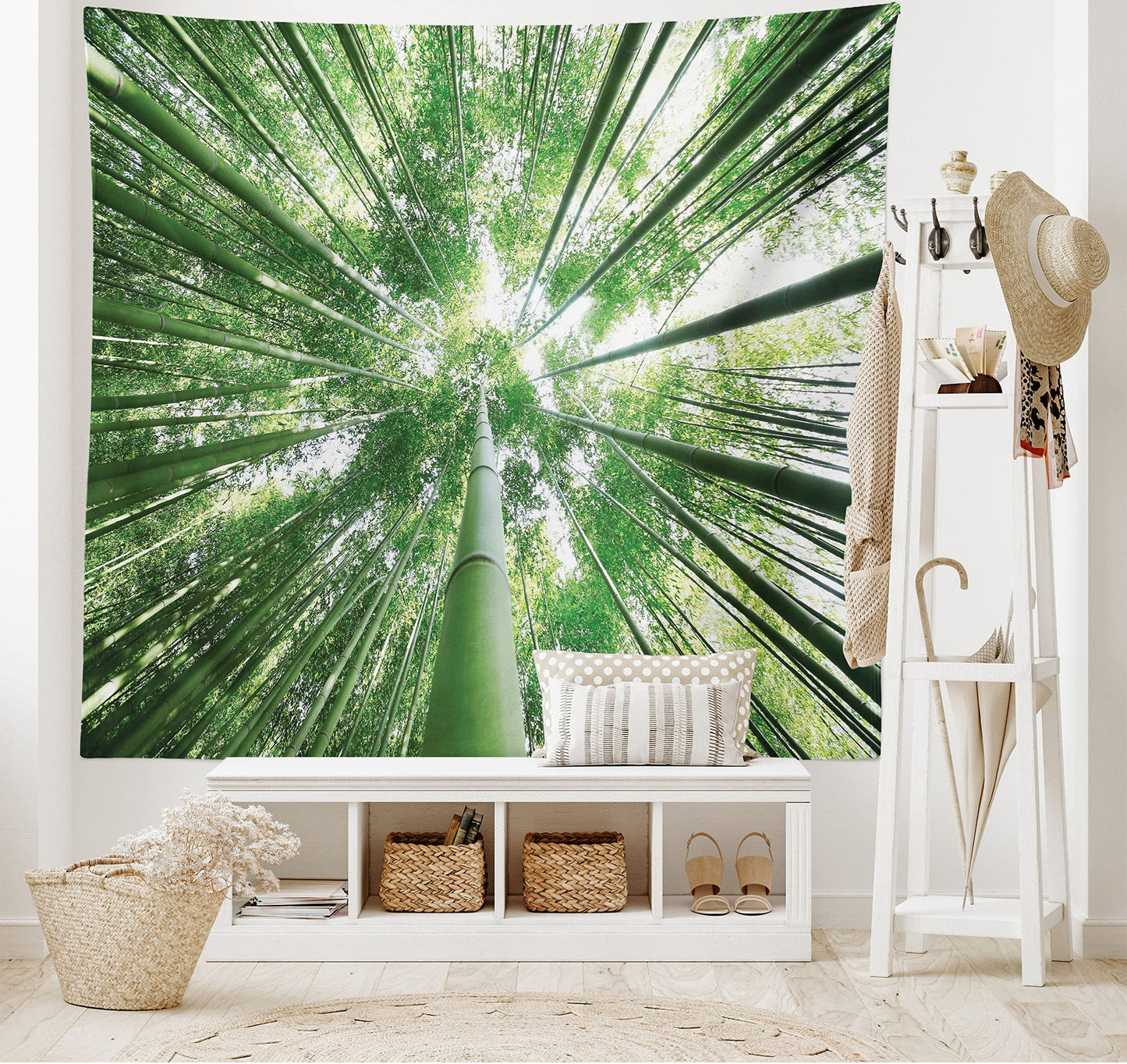 Ambesonne Forest Tapestry, Tropical Rain Forest Tall Trees in Exotic Style Nature Theme Image Sky from Woodland, Wide Wall Hanging for Bedroom Living Room Dorm, 60" X 40", Green