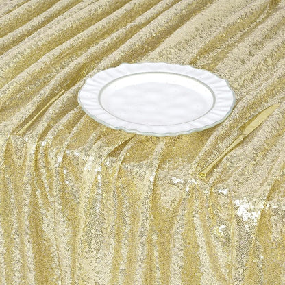Light Gold Sequin Tablecloth Rectangular 90" x 156" - MoKoHouse Variation: Light Gold + 90" x 156"