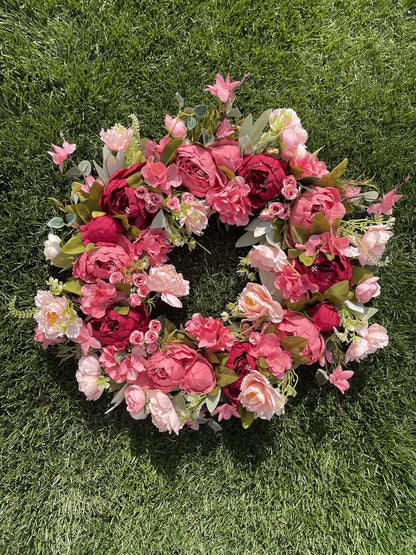 Peony Wreaths - 24 Inch Large Spring Wreath for Front Door | Lush Handmade Outdoor Decor