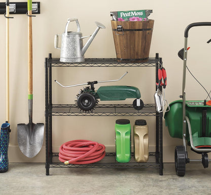 Whitmor 3 Tier Shelving Unit - Heavy Duty Metal Storage Shelves | 400 lbs Capacity Per Shelf, Adjustable, Black, 36"L x 14"W x 36"H