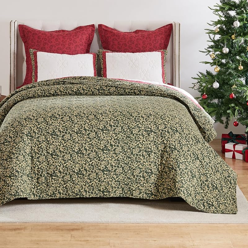 Holiday 3-Piece King/Cal King Cotton Quilt Set - Christmas Tree Pattern by Greenland Home Fashions - Variation Holiday+3-Piece King/Cal King
