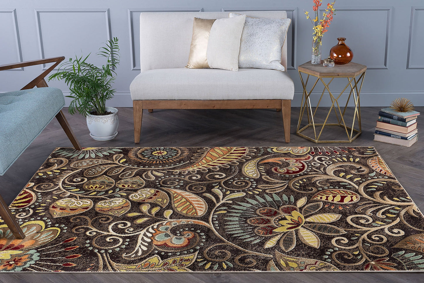 Giselle Transitional Floral Brown Rectangle Area Rug, 5' x 7'