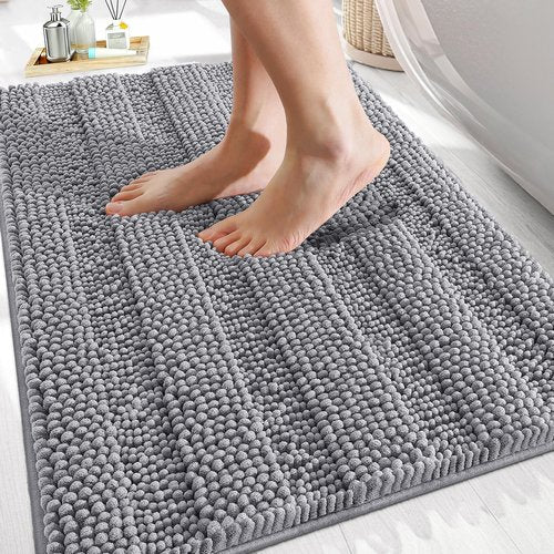 OLANLY Thick Bathroom Rugs 30x20, Extra Soft Absorbent Chenille Striped Bath Rugs, Rubber Backing, Machine Wash Dry, Bath Mats for Bathroom Floor, Tub and Shower, Home Decor Accessories, Grey