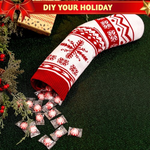 JOYIN 6 Pack Christmas Knit Stockings - Large Rustic Yarn Design with Snowflakes & Reindeer for Holiday Decor
