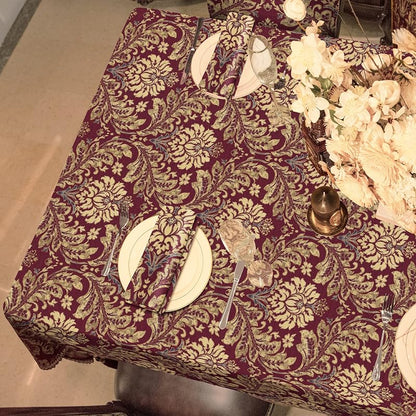 Jacquard Burgundy Red Rectangle Tablecloth 60x120 Inch - Damask Pattern, Water-Resistant