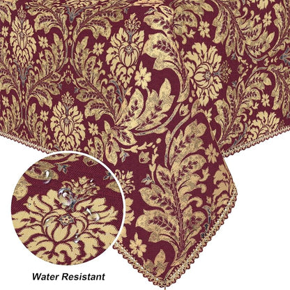 Jacquard Burgundy Red Rectangle Tablecloth 60x120 Inch - Damask Pattern, Water-Resistant