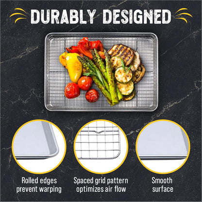 Checkered Chef Baking Sheet Pan & Cooling Rack - 18" x 13" Aluminum Cookie Sheet with Stainless Steel Rack