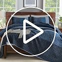 King Navy Blue Striped Quilt Set - 3-Piece Boho Bedding with Shams