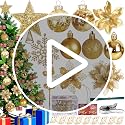 Gold Christmas Tree Decorations Set - 76 Pieces Holiday Ornaments & Poinsettia Flowers