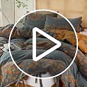 Vintage Cottage Botanical Muslin Bedding Queen Set with Pillowcases - Orange, Yellow, Blue - 3 Pieces