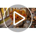 Artificial Fall Flowers for Decoration - Orange Faux Mums, 4 Bundles Outdoor