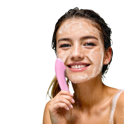 Sonic vibration heating device combined with electric silicone facial cleansing brush