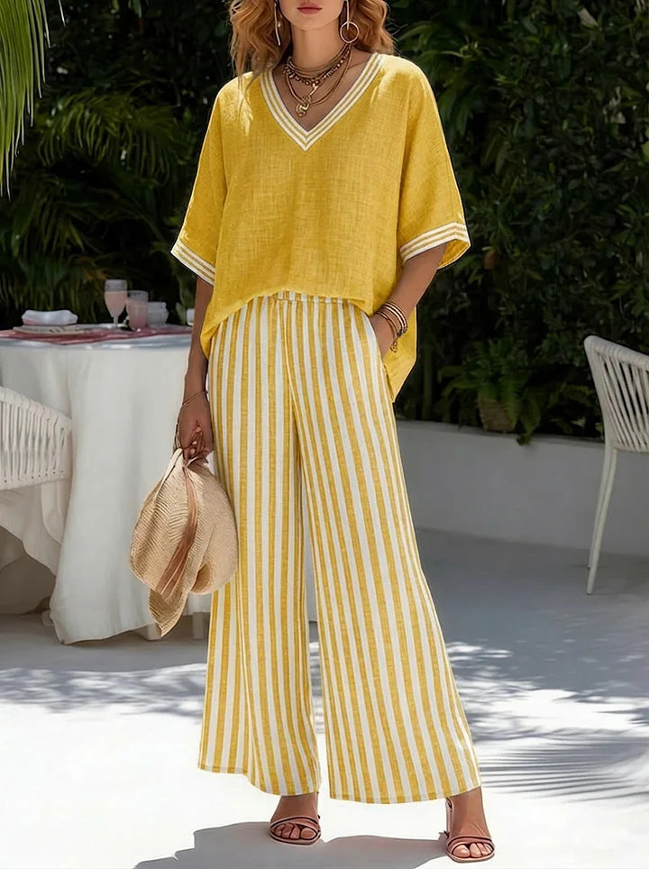 Women's Cotton Linen Top and Pants Set