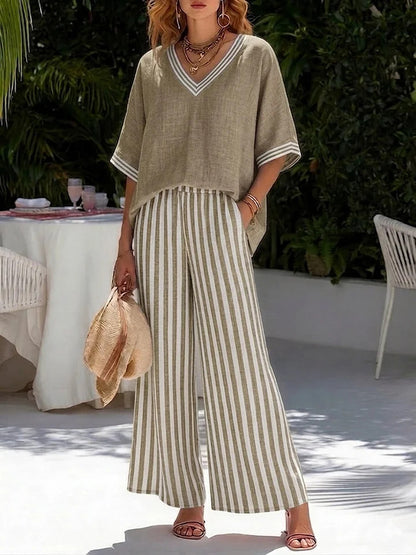 Women's Cotton Linen Top and Pants Set