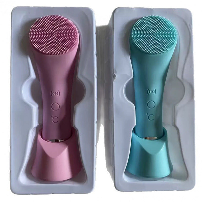 Sonic vibration heating device combined with electric silicone facial cleansing brush