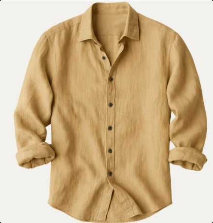 Men?s stylish solid-color long-sleeve button-down shirt