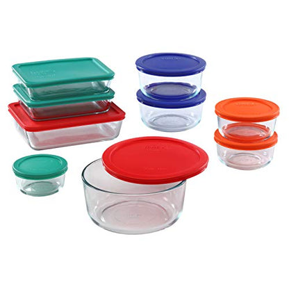 Pyrex Meal Prep Simply Store Glass Rectangular and Round Food Container Set (18-Piece, BPA-free), Multicolor